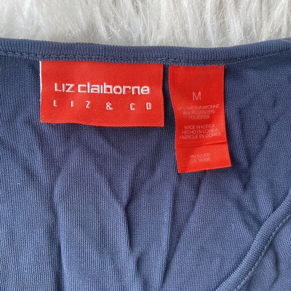 Liz Claiborne Blouse Sz M Button Front Top Blue Rolled Cuff Casual Relaxed Boho - Picture 3 of 8